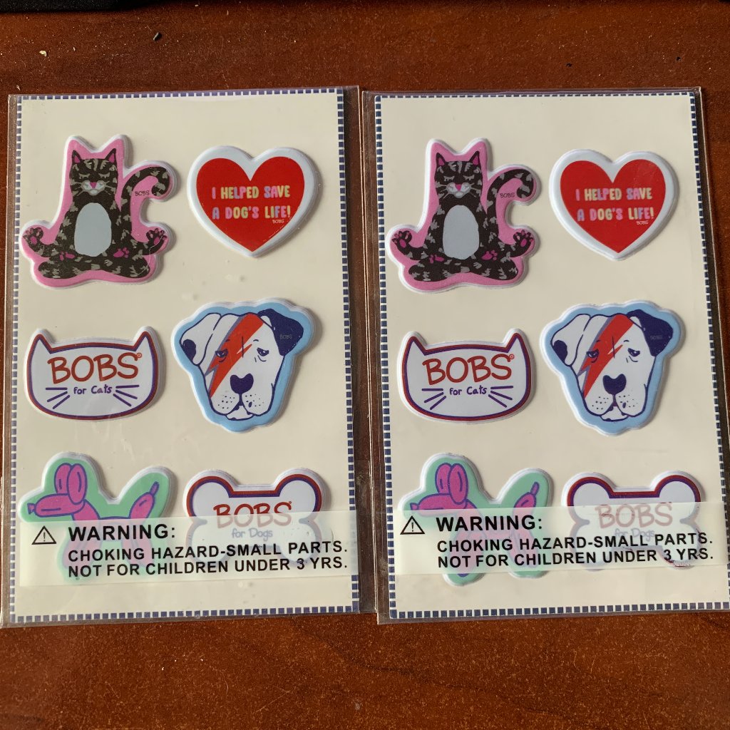 Stickers - 2pc Lot New 2018 Bobs Skechers Retired Dog & Cat Vinyl Puffy Stickers